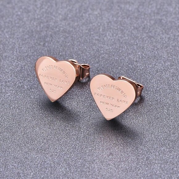Jewelry - Earrings jewelry heart love stud studs rose gold tone dainty modern fashion new